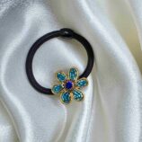 Cyan blue flower hair tie for stylish ponytails