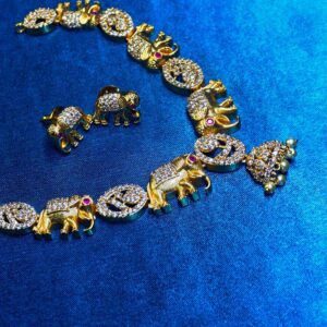 Elephant design traditional jewellery set with necklace and earrings