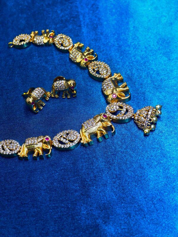 Elephant design traditional jewellery set with necklace and earrings
