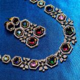 Hexagonal gems jewellery set with matching necklace and earrings