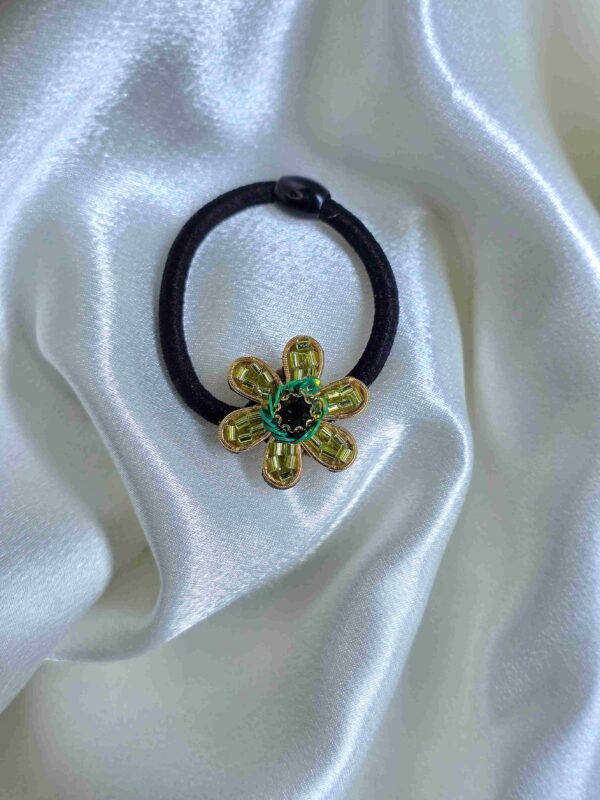 Yellow Flower Hair Tie – Floral Hair Accessory for Women & Girls Yellow flower hair tie for stylish hair accessories