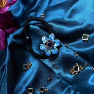 Blue flower hair tie