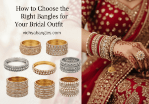 Bride wearing elegant bridal bangles matched with wedding outfit for a perfect bridal look