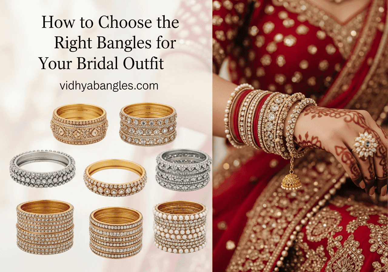 Bride wearing elegant bridal bangles matched with wedding outfit for a perfect bridal look
