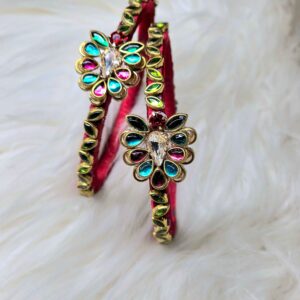 Colorful stone worked pink Bracelet Bangles
