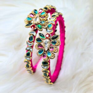 Mixed colors stone worked pink Bracelet Bangles