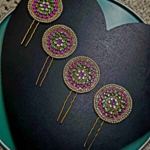 Green and Pink Meenakari U pin (Set of 5)