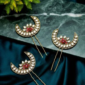Kundan Crescent U pin (Set of 5)