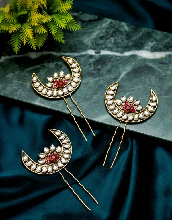 Kundan Crescent U pin (Set of 5)