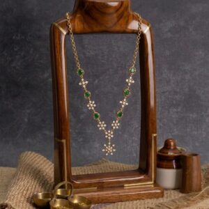 Elegant Emerald & Diamond Floral Gold Necklace