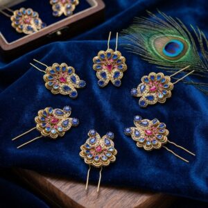 Peacock Hair Brooches – Set of 6 Pieces