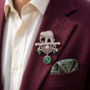 Green Full Elephant Brooches