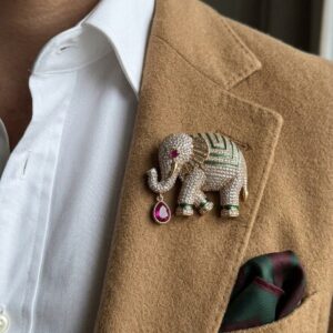 Elephant Brooches with Red Stones